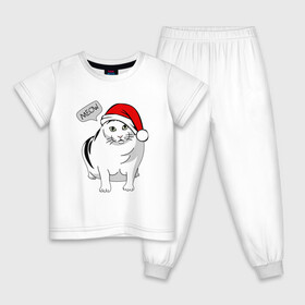 Детская пижама хлопок с принтом НОВОГОДНИЙ КОТ БЕНДЕР МЕМ в Рязани, 100% хлопок |  брюки и футболка прямого кроя, без карманов, на брюках мягкая резинка на поясе и по низу штанин
 | Тематика изображения на принте: 2022 | 22 | bender | cat | christmas | meme | memes | meow | merry | new | snow | winter | year | бендер | год | зима | кот | кошка | мем | мемы | мяй | новый | рождество | снег | толстый