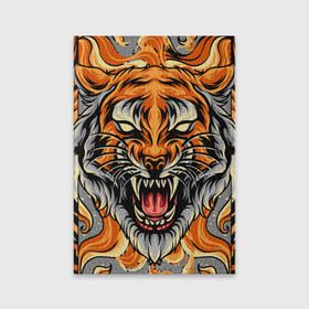 Обложка для паспорта матовая кожа с принтом Символ года тигр в гневе в Рязани, натуральная матовая кожа | размер 19,3 х 13,7 см; прозрачные пластиковые крепления | 2022 | большая кошка | животное | новый год | символ года | тигр | хищник