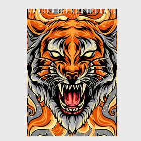 Скетчбук с принтом Символ года тигр в гневе в Рязани, 100% бумага
 | 48 листов, плотность листов — 100 г/м2, плотность картонной обложки — 250 г/м2. Листы скреплены сверху удобной пружинной спиралью | 2022 | большая кошка | животное | новый год | символ года | тигр | хищник