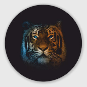 Круглый коврик для мышки с принтом Тигр с голубыми глазами в Рязани, резина и полиэстер | круглая форма, изображение наносится на всю лицевую часть | tiger | животное | символ года | тигр | хищник