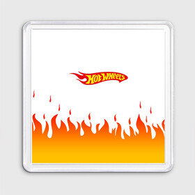 Магнит 55*55 с принтом Hot Wheels | Logo | Fire в Рязани, Пластик | Размер: 65*65 мм; Размер печати: 55*55 мм | auto | bone shaker | fire | hot wheels | logo | mattel | rd02 | twin mill | авто | автомобиль | ам | горячие колёса | лого | логотип | огненная | огонь | хот велс | эмблема