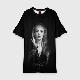 Детское платье 3D с принтом Adele Icon в Рязани, 100% полиэстер | прямой силуэт, чуть расширенный к низу. Круглая горловина, на рукавах — воланы | Тематика изображения на принте: девушка | имя | микрофон | певица | фото