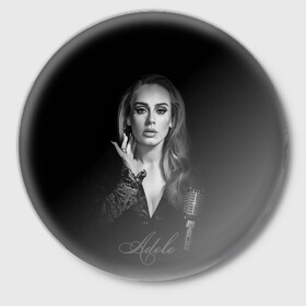 Значок с принтом Adele Icon в Рязани,  металл | круглая форма, металлическая застежка в виде булавки | Тематика изображения на принте: девушка | имя | микрофон | певица | фото