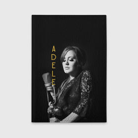 Обложка для автодокументов с принтом Певица Adele в Рязани, натуральная кожа |  размер 19,9*13 см; внутри 4 больших “конверта” для документов и один маленький отдел — туда идеально встанут права | Тематика изображения на принте: девушка | имя | микрофон | надпись | певица