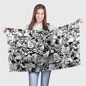 Флаг 3D с принтом Нейромульт в Рязани, 100% полиэстер | плотность ткани — 95 г/м2, размер — 67 х 109 см. Принт наносится с одной стороны | Тематика изображения на принте: абстракция | мульт | мультфильм | пестрый | черно белый