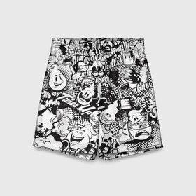 Детские спортивные шорты 3D с принтом Нейромульт в Рязани,  100% полиэстер
 | пояс оформлен широкой мягкой резинкой, ткань тянется
 | абстракция | мульт | мультфильм | пестрый | черно белый
