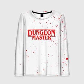 Женский лонгслив 3D с принтом DUNGEON MASTER BLOOD ГАЧИМУЧИ БЕЛЫЙ в Рязани, 100% полиэстер | длинные рукава, круглый вырез горловины, полуприлегающий силуэт | aniki | billy | boss | boy | bucks | dark | deep | door | dungeon | fantasy | gachi | gachimuchi | gym | hundred | master | muchi | next | stranger | the | things | three | van | wee | билли | ван | гачи | гачимучи | дела | мучи | 