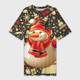 Платье-футболка 3D с принтом СНЕГОВИК 2022 в Рязани,  |  | 2022 | newyear | детям | зима | красивый | лучшее | необычный | новый год | подарок | праздники | рождество | снеговик | топ