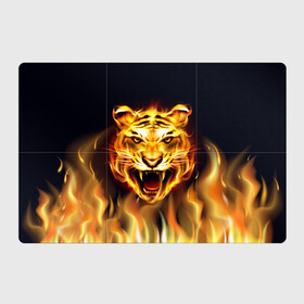 Магнитный плакат 3Х2 с принтом Тигр В Пламени в Рязани, Полимерный материал с магнитным слоем | 6 деталей размером 9*9 см | зверь | огненный тигр | огонь | пламя | рисунок | тигр | хищник