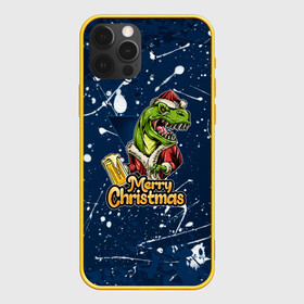 Чехол для iPhone 12 Pro с принтом Merry Christmas Пивозавр. в Рязани, силикон | область печати: задняя сторона чехла, без боковых панелей | 2022 | happy new year | merry christmas | год тигра | дино | динозавр | зима близко | нг | новогодний | новый год | новый год 2022 | рождество | снежинки | тигр