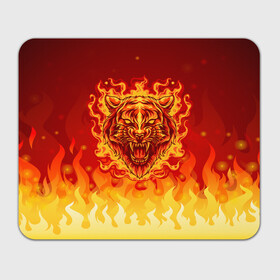 Прямоугольный коврик для мышки с принтом Огненный тигр в пламени в Рязани, натуральный каучук | размер 230 х 185 мм; запечатка лицевой стороны | огонь | пламя | символ года | тигр | хищник