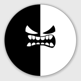 Круглый коврик для мышки с принтом GEOMETRY DASH BLACK WHITE DEMON RAGE   ЯРОСТНЫЙ ДЕМОН в Рязани, резина и полиэстер | круглая форма, изображение наносится на всю лицевую часть | 2d | arcade | demon | game | geometry dash | levels | meltdown | robtop | smile | аркада | геометрический тире | демон | раннер | смайлы | уровни | эмоции