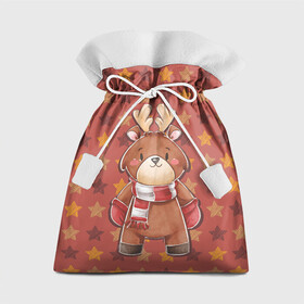 Подарочный 3D мешок с принтом Милый олень в звездах в Рязани, 100% полиэстер | Размер: 29*39 см | животное | звезды | олень | олень в шарфе | рога
