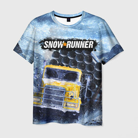 Мужская футболка 3D с принтом SNOWRUNNER ART СНОУРАННЕР АРТ в Рязани, 100% полиэфир | прямой крой, круглый вырез горловины, длина до линии бедер | Тематика изображения на принте: game | snow runner | snowrunner | winter | грузовик | дальнобойщик | зима | игра | лес | симулятор | снег | сноу раннер | сноураннер
