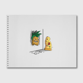 Альбом для рисования с принтом HERES PINEAPPLE в Рязани, 100% бумага
 | матовая бумага, плотность 200 мг. | here | is | johnny | mem | meme | memes | pineapple | pizza | shining | ананас | джонни | мем | мемы | пица | пицца | сияние | это