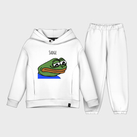 Детский костюм хлопок Oversize с принтом Pepe Sadge в Рязани,  |  | peepo | pepe | sadge | sidcord | грустная жабка | грустная пепе | грусть | дискород | жабка | пепе | пепе sadge | пипо sadge | смайлик твич | смайлики дискорд | твич pepe | твич мем