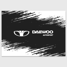 Поздравительная открытка с принтом DAEWOO | Autosport | Краска в Рязани, 100% бумага | плотность бумаги 280 г/м2, матовая, на обратной стороне линовка и место для марки
 | Тематика изображения на принте: auto | autosport | daewoo | logo | moto | symbol | авто | автомобиль | гонки | дэо | дэу | знак | краска | лого | логотип | логотипы | марка | матиз | машина | мото | нексия | символ | символы