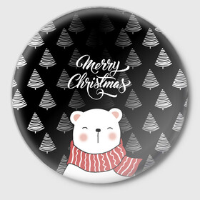 Значок с принтом MERRY CHRISTMAS BEARS в Рязани,  металл | круглая форма, металлическая застежка в виде булавки | Тематика изображения на принте: 2021 | 2022 | new year | деда мороза | зима | к нам приходит | как у всех | костюм | медвежонок | мишка | новогодний | новый год | праздник | рекомендации | рождество | снег | снежинки | снежок | узор | хочу