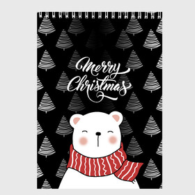 Скетчбук с принтом MERRY CHRISTMAS BEARS в Рязани, 100% бумага
 | 48 листов, плотность листов — 100 г/м2, плотность картонной обложки — 250 г/м2. Листы скреплены сверху удобной пружинной спиралью | Тематика изображения на принте: 2021 | 2022 | new year | деда мороза | зима | к нам приходит | как у всех | костюм | медвежонок | мишка | новогодний | новый год | праздник | рекомендации | рождество | снег | снежинки | снежок | узор | хочу