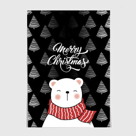 Постер с принтом MERRY CHRISTMAS BEARS в Рязани, 100% бумага
 | бумага, плотность 150 мг. Матовая, но за счет высокого коэффициента гладкости имеет небольшой блеск и дает на свету блики, но в отличии от глянцевой бумаги не покрыта лаком | Тематика изображения на принте: 2021 | 2022 | new year | деда мороза | зима | к нам приходит | как у всех | костюм | медвежонок | мишка | новогодний | новый год | праздник | рекомендации | рождество | снег | снежинки | снежок | узор | хочу