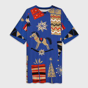 Платье-футболка 3D с принтом Новогодний узор.. в Рязани,  |  | ёлки | лошадка | новогодний узор | новый год | подарок | подарок детям | узор