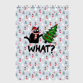 Скетчбук с принтом WHAT CAT | CHRISTMAS в Рязани, 100% бумага
 | 48 листов, плотность листов — 100 г/м2, плотность картонной обложки — 250 г/м2. Листы скреплены сверху удобной пружинной спиралью | 2020 | 2021 | 2022 | cat | cats | christmas | merry | what | ват | кот | леденец | мяу | нг | новогодний | новый год | олени | рождество | свитер | узоры