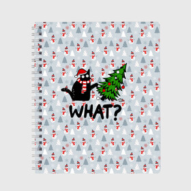 Тетрадь с принтом WHAT CAT | CHRISTMAS в Рязани, 100% бумага | 48 листов, плотность листов — 60 г/м2, плотность картонной обложки — 250 г/м2. Листы скреплены сбоку удобной пружинной спиралью. Уголки страниц и обложки скругленные. Цвет линий — светло-серый
 | 2020 | 2021 | 2022 | cat | cats | christmas | merry | what | ват | кот | леденец | мяу | нг | новогодний | новый год | олени | рождество | свитер | узоры