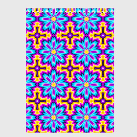Скетчбук с принтом Синие цветы на желтом фоне (иллюзия расширения) в Рязани, 100% бумага
 | 48 листов, плотность листов — 100 г/м2, плотность картонной обложки — 250 г/м2. Листы скреплены сверху удобной пружинной спиралью | абстракция | аум | галлюцинация | зазеркалье | игра ума | иллюзии | индиго | майя | мантра | медитация | мираж | неон | нирвана | обман зрения | ом | оптические иллюзии | просветление | психоделика