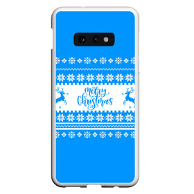 Чехол для Samsung S10E с принтом MERRY CHRISTMAS | BLUE в Рязани, Силикон | Область печати: задняя сторона чехла, без боковых панелей | Тематика изображения на принте: 2020 | 2021 | 2022 | christmas | merry | santa | дед мороз | кот | леденец | мяу | нг | новогодний | новый год | олени | рождество | санта клаус | свитер | узоры