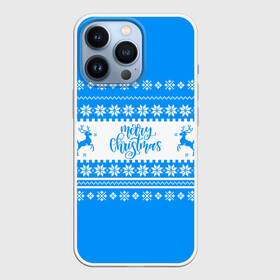 Чехол для iPhone 13 Pro с принтом MERRY CHRISTMAS | BLUE в Рязани,  |  | Тематика изображения на принте: 2020 | 2021 | 2022 | christmas | merry | santa | дед мороз | кот | леденец | мяу | нг | новогодний | новый год | олени | рождество | санта клаус | свитер | узоры