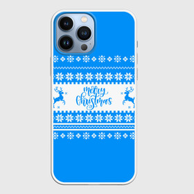 Чехол для iPhone 13 Pro Max с принтом MERRY CHRISTMAS | BLUE в Рязани,  |  | Тематика изображения на принте: 2020 | 2021 | 2022 | christmas | merry | santa | дед мороз | кот | леденец | мяу | нг | новогодний | новый год | олени | рождество | санта клаус | свитер | узоры