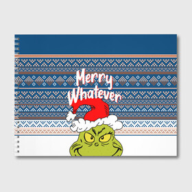 Альбом для рисования с принтом MERRY WHATEVER | GRINCH в Рязани, 100% бумага
 | матовая бумага, плотность 200 мг. | Тематика изображения на принте: 2020 | 2021 | 2022 | christmas | grinch | merry | santa | whatever | гринч | дед мороз | леденец | нг | новогодний | новый год | олени | рождество | санта клаус | свитер | узоры