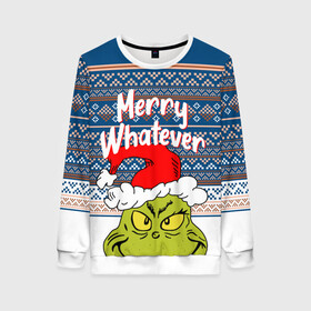 Женский свитшот 3D с принтом MERRY WHATEVER | GRINCH в Рязани, 100% полиэстер с мягким внутренним слоем | круглый вырез горловины, мягкая резинка на манжетах и поясе, свободная посадка по фигуре | 2020 | 2021 | 2022 | christmas | grinch | merry | santa | whatever | гринч | дед мороз | леденец | нг | новогодний | новый год | олени | рождество | санта клаус | свитер | узоры