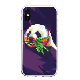 Чехол для iPhone XS Max матовый с принтом Панда  с бамбуком в Рязани, Силикон | Область печати: задняя сторона чехла, без боковых панелей | живопись | животное | медведь | панда | японский мишка