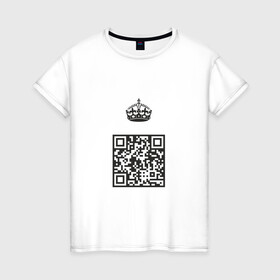 Женская футболка хлопок с принтом QR King в Рязани, 100% хлопок | прямой крой, круглый вырез горловины, длина до линии бедер, слегка спущенное плечо | coronavirus | covid | covid19 | qr code | qr код | sputnik | вакцина | вакцинация | вирус | здоровье | изоляция | иммунитет | карантин | ковид | код | корона | коронавирус | маркировка | маска | матрица | п | пандемия