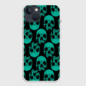 Чехол для iPhone 13 с принтом Узор из зелёных черепков в Рязани,  |  | fashion | hype | pattern | skull | мода | узор | хайп | череп