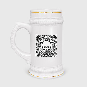 Кружка пивная с принтом QR Skull в Рязани,  керамика (Материал выдерживает высокую температуру, стоит избегать резкого перепада температур) |  объем 630 мл | coronavirus | covid | covid19 | qr code | qr код | sputnik | вакцина | вакцинация | вирус | здоровье | изоляция | иммунитет | карантин | ковид | код | корона | коронавирус | маркировка | маска | матрица | п | пандемия