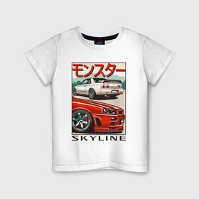 Детская футболка хлопок с принтом Nissan Skyline Ниссан Скайлайн в Рязани, 100% хлопок | круглый вырез горловины, полуприлегающий силуэт, длина до линии бедер | auto | car | japan | nissan | racing | retro | авто | гонки | машины | ниссан | ретро | скайлайн | тачки | япония