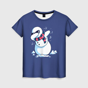 Женская футболка 3D с принтом Dab Snowman in a scarf в Рязани, 100% полиэфир ( синтетическое хлопкоподобное полотно) | прямой крой, круглый вырез горловины, длина до линии бедер | 2022 | 22 | christmas | dab | dub | new | notes | scarf | snow | snowman | snowy | woman | year | баба | год | даб | новый | ноты | очки | рождество | снег | снеговик | снежная | шарф