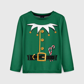 Детский лонгслив 3D с принтом Christmas Elf Outfit в Рязани, 100% полиэстер | длинные рукава, круглый вырез горловины, полуприлегающий силуэт
 | christmas | claus | clothes | deer | elf | frost | helpers | new | north | outfit | pole | santa | year | год | дед | клаус | мороз | новый | одежда | олени | полюс | помощники | рождественский | рождество | санта | санты | северный | эльф