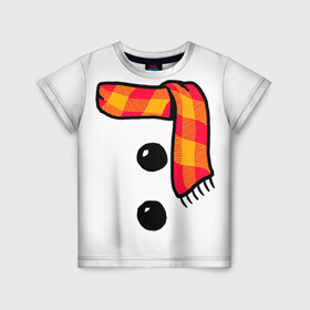 Детская футболка 3D с принтом Snowman Outfit в Рязани, 100% гипоаллергенный полиэфир | прямой крой, круглый вырез горловины, длина до линии бедер, чуть спущенное плечо, ткань немного тянется | attributes | buttons | christmas | new | scarf | snow | snowman | snowy | woman | year | атрибутика | баба | год | новый | пуговица | пуговицы | рождество | снег | снеговик | снежная | шарф