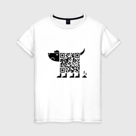 Женская футболка хлопок с принтом QR DOG QR КОД в Рязани, 100% хлопок | прямой крой, круглый вырез горловины, длина до линии бедер, слегка спущенное плечо | mems | qr code | qr dog | qr дог | qr код | qrcode | qrкод | quick response code | дог | куар | куар код | кью ар код | матричных штриховых кодов | мем | прикол | штриховых кодов | шутка