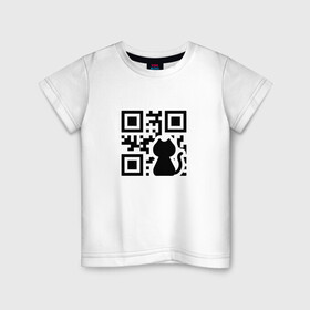 Детская футболка хлопок с принтом CAT QR CODE в Рязани, 100% хлопок | круглый вырез горловины, полуприлегающий силуэт, длина до линии бедер | cat | cats | meow | qr code | qr код | qrcode | qrкод | quick response code | кот | котик | котики | коты | кошка | кошки | куар | куар код | кью ар код | матричных штриховых кодов | мяу | штриховых кодов