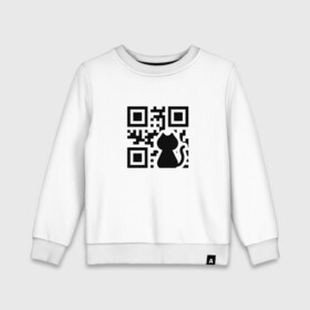 Детский свитшот хлопок с принтом CAT QR CODE в Рязани, 100% хлопок | круглый вырез горловины, эластичные манжеты, пояс и воротник | Тематика изображения на принте: cat | cats | meow | qr code | qr код | qrcode | qrкод | quick response code | кот | котик | котики | коты | кошка | кошки | куар | куар код | кью ар код | матричных штриховых кодов | мяу | штриховых кодов