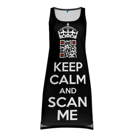 Платье-майка 3D с принтом Keep calm and scan me: fuck off в Рязани, 100% полиэстер | полуприлегающий силуэт, широкие бретели, круглый вырез горловины, удлиненный подол сзади. | crown | cute | keep calm and scan me | qr code | qr код | royal motto | королевский девиз | корона | милый | пошел ты | успокойся и просканируй меня