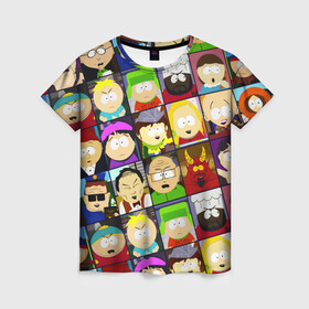 Женская футболка 3D с принтом SOUTH PARK   ЮЖНЫЙ ПАРК   УЗОР   PATTERN в Рязани, 100% полиэфир ( синтетическое хлопкоподобное полотно) | прямой крой, круглый вырез горловины, длина до линии бедер | eric cartman | park | pattern | south | south park | кайл | картман | картмен | кени | кеннет | кенни | они убили кени | парк | саус парк | сволочи | стэнли | узор | эрик | южный | южный парк