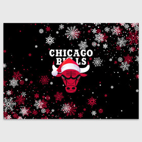 Поздравительная открытка с принтом НОВОГОДНИЙ CHICAGO BULLS 2022 СНЕЖИНКИ в Рязани, 100% бумага | плотность бумаги 280 г/м2, матовая, на обратной стороне линовка и место для марки
 | Тематика изображения на принте: 2022 | 23 | basketball | bulls | chicago bulls | jordan | logo | michael jordan | nba | red | sport | баскетбол | быки | джордан | лого | майкл джордан | новогодний чикаго булс | новый год | спорт | чикаго буллс | чикаго булс новый год