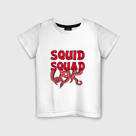 Детская футболка хлопок с принтом Squid Squad в Рязани, 100% хлопок | круглый вырез горловины, полуприлегающий силуэт, длина до линии бедер | 001 | 067 | 101 | 199 | 212 | 456 | game | korea | mask | netflix | ojingeo geim | squid game | деньги | игра | игра в кальмара | кальмар | кино | кореец | корея | криминал | кровь | маска | нетфликс | сериал | триллер