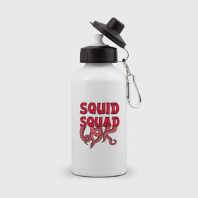 Бутылка спортивная с принтом Squid Squad в Рязани, металл | емкость — 500 мл, в комплекте две пластиковые крышки и карабин для крепления | 001 | 067 | 101 | 199 | 212 | 456 | game | korea | mask | netflix | ojingeo geim | squid game | деньги | игра | игра в кальмара | кальмар | кино | кореец | корея | криминал | кровь | маска | нетфликс | сериал | триллер