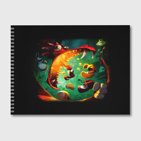 Альбом для рисования с принтом Rayman Legend в Рязани, 100% бумага
 | матовая бумага, плотность 200 мг. | Тематика изображения на принте: аркада | дракон | игра | кулак | рейман